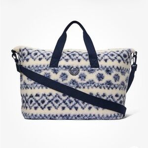 PINK Victoria's Secret Navy and Cream Patterned Weekender